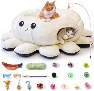 VIEFIN Cat Tunnel Bed with 20 Cat Toys,Kitten Toys for Indoor Kittens,White | Collapsible Play Tunnel for Indoor Cats, Octopus Shaped