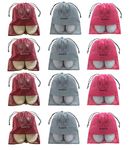 Beddify Pack of 12 Shoe Bags for Travel & Storage Travel Organizer for Women & Men Travel Accessories Shoe Organizer Shoe Pouches Travel Shoe Cover Travel Essentials (Maroon, Silver & Pink)