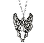 ITS Supernatural Pentagram Angel Wing Pendant Silver Chain Necklace