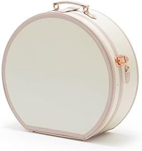 COTRUNKAGE Small Floral Round Hat Box Vintage Luggage Cosmetic Case (D.18, Cream White)