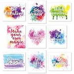 Set of 9 Watercolor Inspirational Wall Art Prints Abstract Paint Motivational Quote Phrases Posters for Living Room Office Classroom Kids Room Decoration 8x10inch Unframed