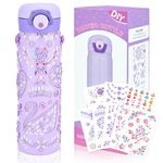 Tuaeccki DIY Water Bottle for Girls Decorate Your Own Water Bottle Craft Kits for Kids with 8 Glitter Gem Stickers Leakproof BPA Free Art and Crafts for Age 5 6 7 8 9 10 11 Years Old Girls Boys Purple