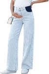BLENCOT Pregnancy Pants for Women Maternity Wide Leg Jeans Elastic Waist Strech Denim Outfits Beau Blue Large