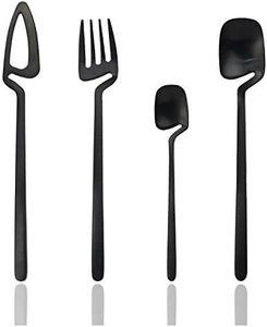 JASHII Hangable 24-Piece Silverware Set, Satin Finish Flatware Cutlery Set Service for 6, Knives/Forks/Spoons Included, Dishwasher Safe (Matte Black)