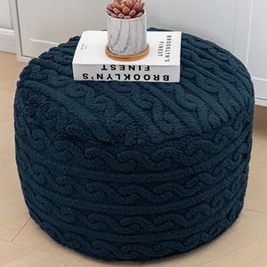 Asuprui Round Pouf Ottoman Stuffed Pouf Foot Stool Floor Chair for Living Room Bedroom Filled Boho Poof Foot Rest for Couch 20 Diameter x 12 Height Navy Blue Pouf with Filler