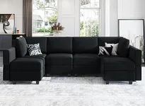 Belffin Modular Reversible Sectional Sofa U Shaped Couch with Storage Seat with Chaise Velvet Black