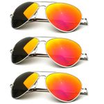 zeroUV - Premium Full Mirrored Aviator Sunglasses w/Flash Mirror Lens (Silver Series | 3-Pack (Fire))