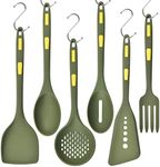 Collfa Kitchen Silicone Cooking Utensils Set Heat Resistant Kitchenware Nonstick Durable Kitchen Tools For Cooking,With Hooks 7 Pcs Slotted Spoon,Spatula,Stirring Fork,Spoon,Dishwasher Safe,Dark Green