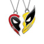 2Pcs Best Friends Half Heart Necklaces Dead Heroes Pendant Necklace Matching Friendship Necklace set Superhero Patterns Ornament Birthday Jewelry Gifts for Women Men (Red+Yellow)