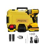 PROFFIX 21 Volt 4 Ah Cordless Brushless Impact Wrench 350 Nm Torque With Drill Attachments And Carry Case (2 Battery), Yellow