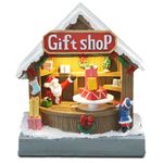 innodept12 Animated Christmas Village Street Gift Shop with LED Light & Music, Resin Figurines Cute Santa Claus for Festive Decorations, Battery Operated