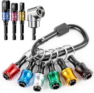Katerk Bit Holder Key chain Gadgets for Men - 1/4 Drill Bit Holder 6Pcs, w/Drill Socket Adapter 3 Sizes 1/4" 3/8" 1/2", w/ 105° Multifunction Right Angle Drill, 10Pcs Cool Gifts Electrician Tools