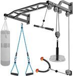 SELEWARE 48'' Heavy Duty Pull Up Bar Wall Mount Multi-function Chin up Bar with Home Gym Cable Pulley System LAT Pulldown Workout Attachments Heavy Bag Hanger