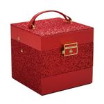 Terafeels Jewellery Box Large Vintage Red Jewelry Box for Women Girls 3-Layer Capacity Organiser Storage Case Lockable for Earrings Necklace Bracelets Rings and Watches, Red