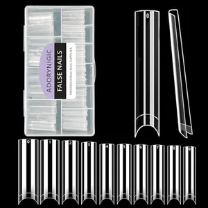 ADORYNIGIC XXL Square Nail Tips, No C Curve Clear Acrylic Nails Tapered Square 500 pcs Flattened Half Cover False Nails for Salons and DIY French ABS 10 Sizes