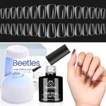 Beetles Gel Nail Kit Easy Nail Extension Set With 510Pcs 15 Sizes Short Coffin Gel Nail Tips, Clear Nail Tips 5 in 1 Nail Glue Base Gel and Uv Led Lamp Easy Diy at Home Acrylic Nail Kit Gift for Women