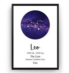 Leo Print Zodiac Constellation Poster Astrology Gift Star Sign Wall Art Home Kitchen Decor - Frame Not Included