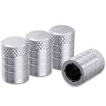 CKAuto Tire Valve Stem Cap, Silver, 4 pcs/Pack, Anodized Aluminum Valve Stem Cap Set, Corrosion Resistant, Ideal for Cars, Trucks, and Bicycles