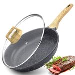 GiPP Nonstick Frying Pan Skillet with Lid - 20cm Grey Granite Non Stick Pans, Omelette Pan with Heat-Resistant Handle, Compatible with All Stovetops, PFOA Free (Grey, 20+lid)