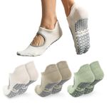 Pilates Socks Yoga Socks for Women, 3 Pairs Non Slip Grip Socks Ideal for Pilates, Yoga, Pilates Bar, Pure Barre, Ballet, Dance, Barefoot Workout (Green & khaki & Milky white)