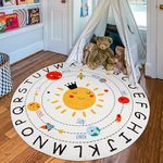 Kids Rug 120cm Soft Alphabet Nursery Rug Washable Non-Slip Solar System ABC Rug Educational Kids Play Carpet for Playroom Kids Room Classroom Nursery Room Toddlers…