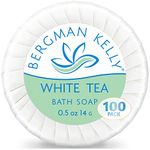 Bergman Kelly Hotel Soap Bars (White Tea, 0.5 oz, 100 PK) - Travel Size Luxury Bulk Amenities Bar Soap - Mini Individually Wrapped Round Soap - Small Toiletries for Airbnb, Motel, Guest Bathroom