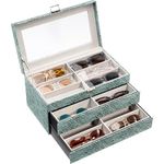 ProCase 3-layer Sunglasses Storage Organizer, 18 Slots Leather Sunglass Box Multiple Pairs Eyeglass Cases Eye Glass Eyewear Display Holder for Men Women -Stripe