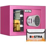 Bostra Fireproof Safe Box with Sensor Light & Fireproof Bag, Money Safe Box with Digital Keypad,Security Safe Box for Home, 0.23 Cubic Small Safe with Keys & Pass Code for Cash Jewelry Pink