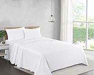 Poly-Cotton Plain Dyed Flat Sheet | Luxury Non Iron Easy Care Soft Bed Sheet | Hotel Quality Bedding Sheet - Single Double King Super King UK Size (White, King)