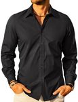 PJ PAUL JONES Mens Casual Long Sleeve Dress Shirts Slim Fit Button Up Business Shirts (Black S)