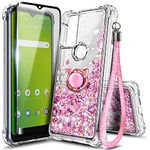 NZND Case for AT&T Radiant Max 5G, Cricket Dream 5G/AT&T Fusion 5G/Innovate 5G with Tempered Glass Screen Protector, Ring Holder/Wrist Strap, Sparkle Glitter Liquid Quicksand Cute Case (Rose Gold)