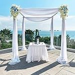 2 Panels Chiffon Fabric Drapery Wedding Arch Drapes, Vintage 6 Yards Sheer Background Curtains Backdrop Curtain Panels for Party Ceremony Stage Reception Decorations (27.5 x 217 Inch, White)