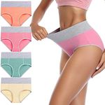 wirarpa Underwear Women High Waist Cotton Knickers Ladies Panties Full Coverage Briefs Underpants Plus Size Multicolour 4 Pack L