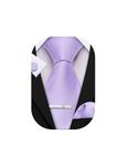 Barry.Wang Mens Silk Plain Ties Lilac Wedding Necktie Pocket Square Cufflinks Tie Clip Set