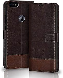 TheGiftKart iPhone 5 / 5s / SE Flip Back Cover Case | Dual-Color Leather Finish | Inbuilt Stand & Pockets | Wallet Style Flip Back Case Cover for iPhone 5 / 5s / SE (Coffee & Brown)