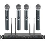 Phenyx Pro Wireless Microphone System, Quad Channel Wireless Mic, w/ 4 Handheld Microphones, 4x40 Channels, Auto Scan, Long Distance 328ft, Microphone for Singing, Church, Karaoke (PTU-7000-4H)