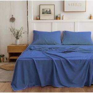 Tache Home Fashion Soft Dark Blue Bed Sheet Solid Ocean Blue - Fitted and Flat 4 Piece Sheet Set - California King