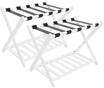 Luggage Racks, Set of 2 Folding Luggage Rack for Guest Room, Bamboo Suitcase Stands with Nylon Straps, X-Shape Heavy Duty Luggage Holder, Suitcase Holder for Guest Room, Hotel, Bedroom, White