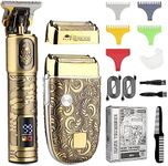 Soonsell T Blade Hair Trimmers for Family+Foil Shaver Trimmer Set,Man Professional Cordless Barbers Clippers Set Blade Close Cutting Beard Trimmer Trimmer， 4 Guards & 2 Foil Head（Gold）