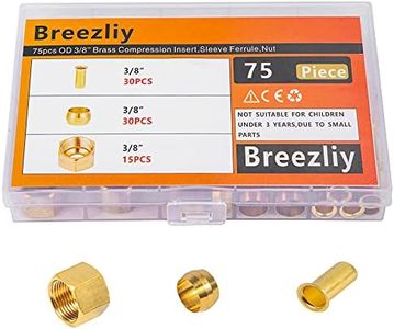 Breezliy 75pcs 3/8 Assortment Kit Brass Compression Sleeves Ferrules & Insert &Nuts