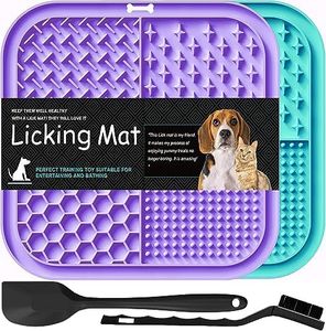 Lesipee Licking Mat for Dogs & Cats 2 Pack, Slow Feeder Lick Pat, Anxiety Relief Dog Toys Feeding Mat for Butter Yogurt Peanut, Pets Supplies Bathing Grooming Training Calming Mat (Cyan&Purple)