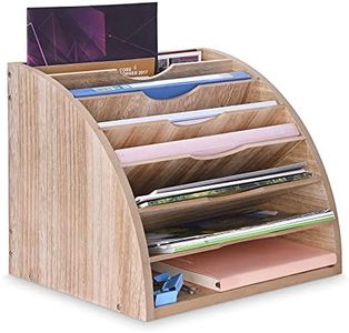 Wood File Organizer Desktop, 7 Tiers Paper Letter Tray Organizer, Office File Sorter with 6 Adjustable Shelves, Large Desk Paper File Holder with DIY Compartments