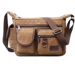 BOMKEE Canvas Messenger Bags Shoulder Crossbody Satchel Mens Vintage Casual Notebook Waterproof Day Bag for Travel, Weekender, School Bag, 30CMx12CMx23CM, Coffee