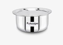 Potscape Triply Cooking Pot with Lid, 16 cm Capacity 1.55 LTR | Even Heat Distribution, Dishwasher Safe | Healthy Cooking | Gas & Induction Compatible | Stainless Steel Tope - 2 Year Warranty