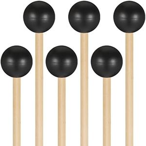 Boao 6 Pcs Rubber Mallet Percussion Xylophone Bell Mallets Glockenspiel Sticks Drum Stick Mallet with Wood Handle Rubber Mallet Percussion Instrument Kit for Gong Woodblock Drum Bells (Black)