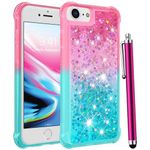 CAIYUNL for iPod Touch 7th Generation Case, iPod Touch 6th / 5th Generation Case for Girls Women Kids,Cute Glitter Bling Liquid Soft Clear TPU Shockproof Slim Cover for iPod Touch 7/6/5 Case-Pink Blue