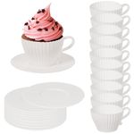Awleynz Silicone Muffin Cups, 20pcs Silicone Tea Cups Set, Reusable Silicone Cupcake Baking Cups, Oven Safe Baking Cupcake Liners for Party Christmas Birthday Afternoon Tea,10 Cups & 10 Saucers