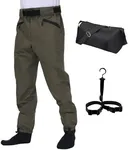 VZKAK Fishing Waders for Men and Women,Wading Pants with Neoprene Stocking Foot,Fishing Waist Waders Pants with Pockets for Fly Fishing Boating Hunting Kayaking (Olive Green, Medium)