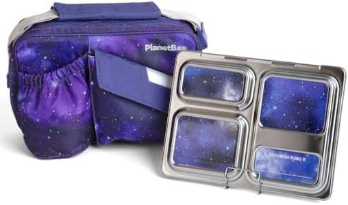 PlanetBox Launch Stainless Steel Bento Box Style Lunch Box Kit for Kids and Teens with 3 Compartments – Stardust Edition includes Insulated Lunch Bag, Leakproof Food Containers and Matching Magnets