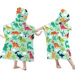 Queenshin Green Dinosaur Hooded Beach Towels Sandproof, Cute Quick Dry Microfiber Poncho Changing Towel Robe, 75 cm x 65 cm